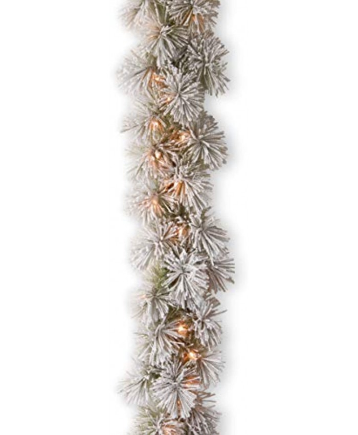 National Tree Company Pre-Lit Artificial Christmas Garland Green Glittery Bristle Pine White Lights Decorated With Frosted Branches Plug In Christmas Collection 9 Feet