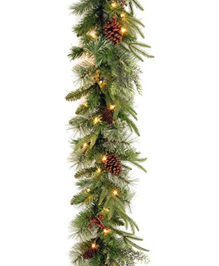 National Tree Company Pre-Lit 'Feel Real' Artificial Christmas Garland Green Colonial Fir White Lights Decorated With Pine Cones Plug In Christmas Collection 9 Feet