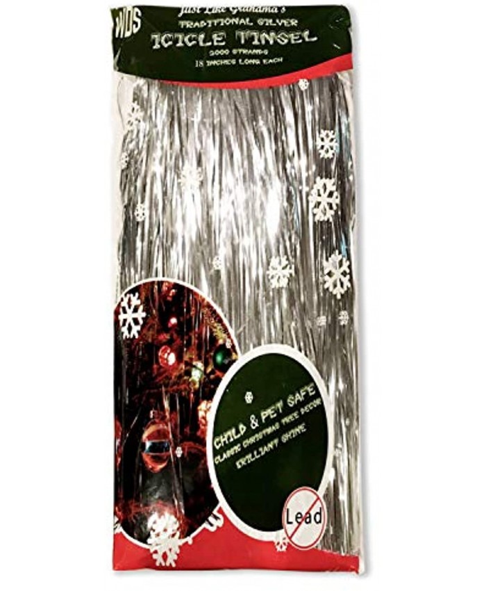 Premium Icicle Tinsel Garland for Christmas Trees 2000 Old-Fashioned Shiny Mylar Strands Each Strand 18 Inch Long Kid & Pet Safe Lead-Free Hang with Ornaments & Xmas Decor Silver