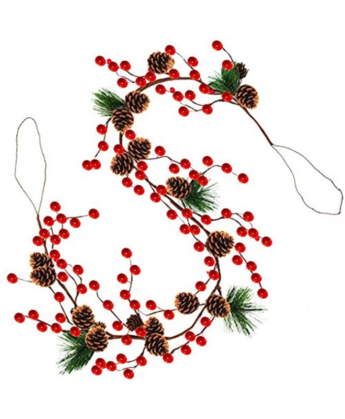 TURNMEON 6 Foot Christmas Garland Christmas Decorations Garland with Pine Cones Red Berries Bristle Pine Garland Xmas Decoration Indoor Outdoor Home Mantle Fireplace Holiday Decor Christmas