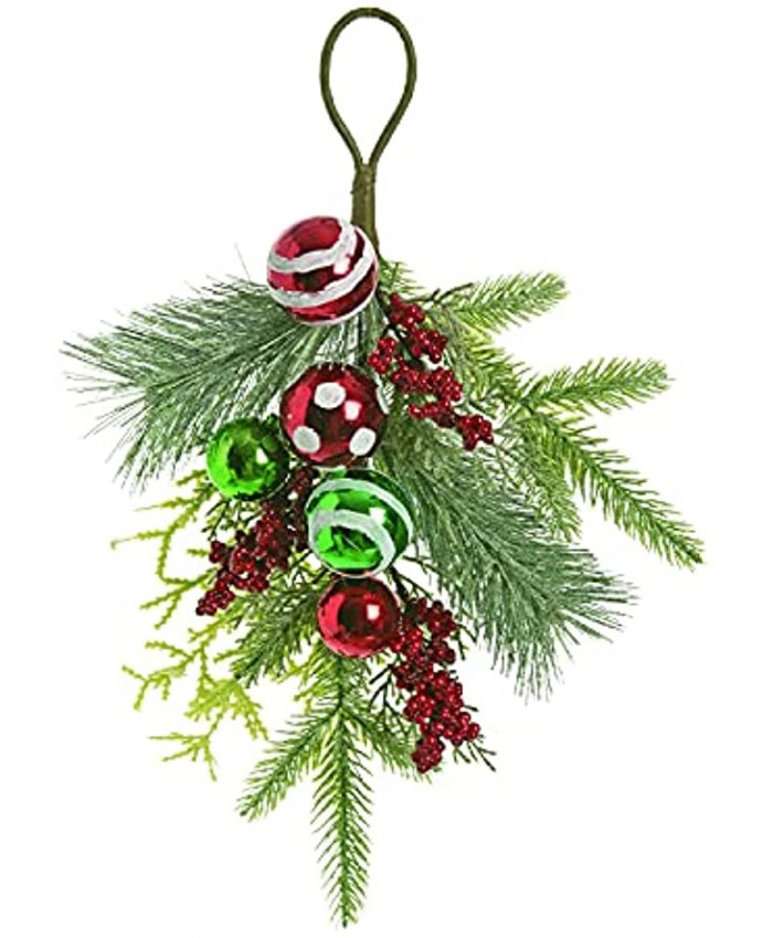 Christmas Teardrop Swag Door Hanger with Ball Ornaments Artificial Mixed Pine and Berries,16 Inches