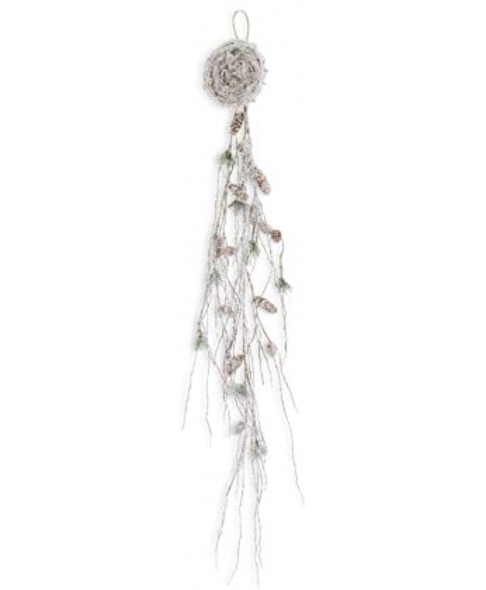 K&K Interiors 54298A 48 Inch Snowy Glittered Twig Swag w Nest and Pinecones