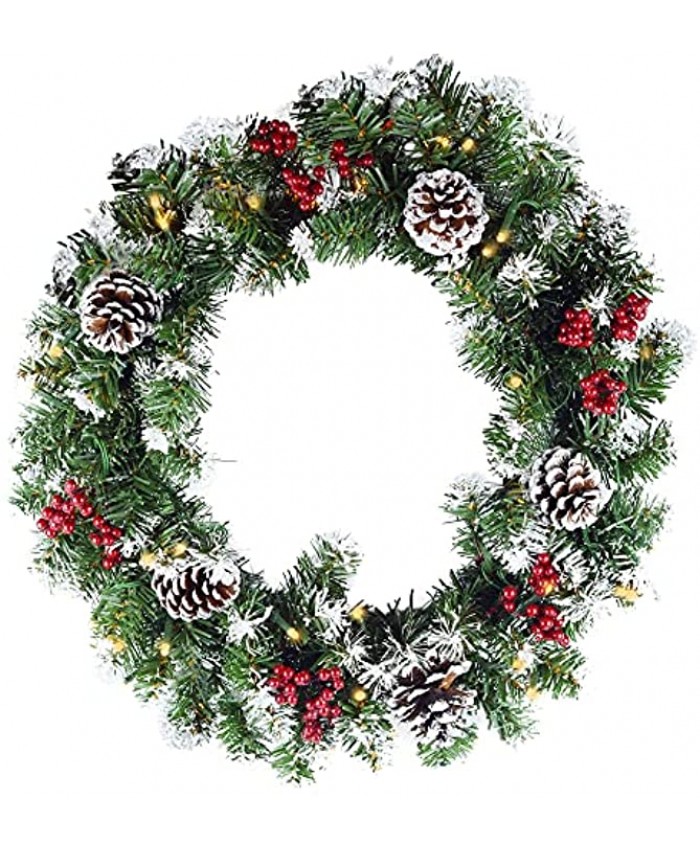 18in Christmas Wreath for Front Door Wintry Pine Wreath with 50 LED Lights Christmas Decorations Shop Wreaths Windows for Fireplaces Walls New Years Decor Porch Decor