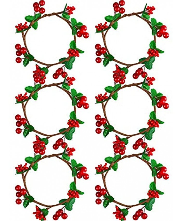 6 Packs Halloween Candle Rings Wreaths Mini Fall Berry Twig Wreath Candle Thanksgiving Festival Wreath Farmhouse Candle Wreaths Rings for Christmas Table Centerpiece Decoration Berries and Leaves