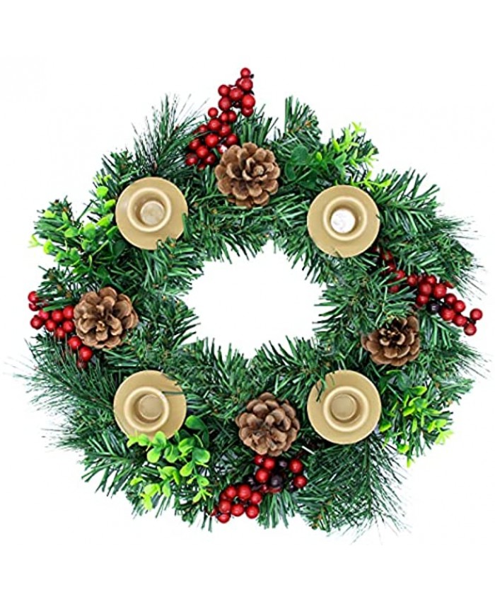 Christmas Advent Wreath with Red Berries Pine Cones and 4 Candle Ring 13 Inch Season Candle Holder Traditional X-mas Candles Decorations