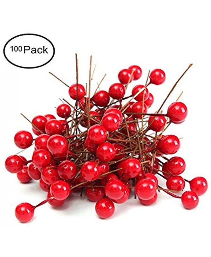 Fashionclubs Christmas Tree Artificial Red Holly Berry Pick Branch Wreath Pack of 100