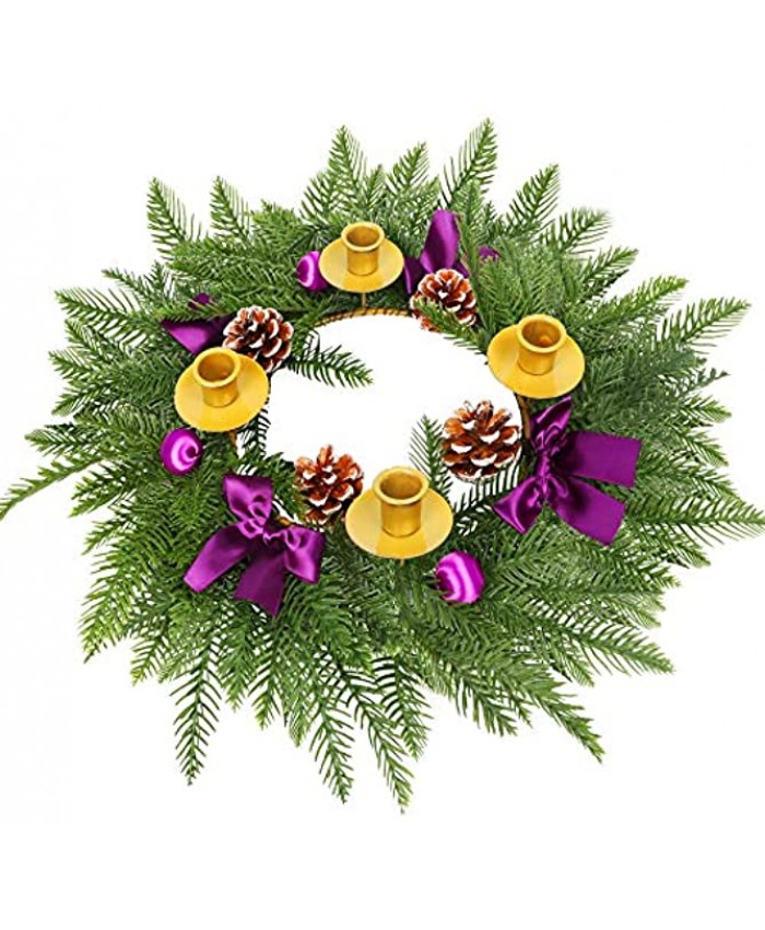 FORUP 19" Traditional Christmas Advent Wreath Purple Ribbon Advent Wreaths Christmas Centerpiece Decorations Advent Candle Holder Wreath and X-mas Candles Decorations