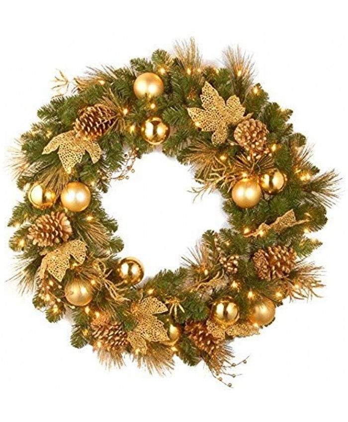 National Tree Company Pre-Lit Artificial Christmas Wreath Green Elegance White Lights Decorated with Pine Cones Berry Clusters Ball Ornaments Christmas Collection 24 Inches