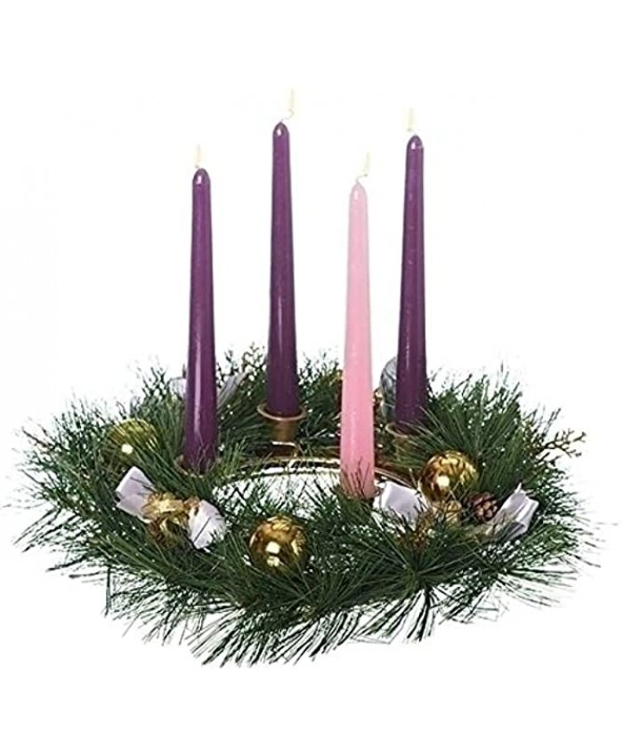 Roman Golden Pine Cone and Purple Ribboned Christmas Advent Wreath