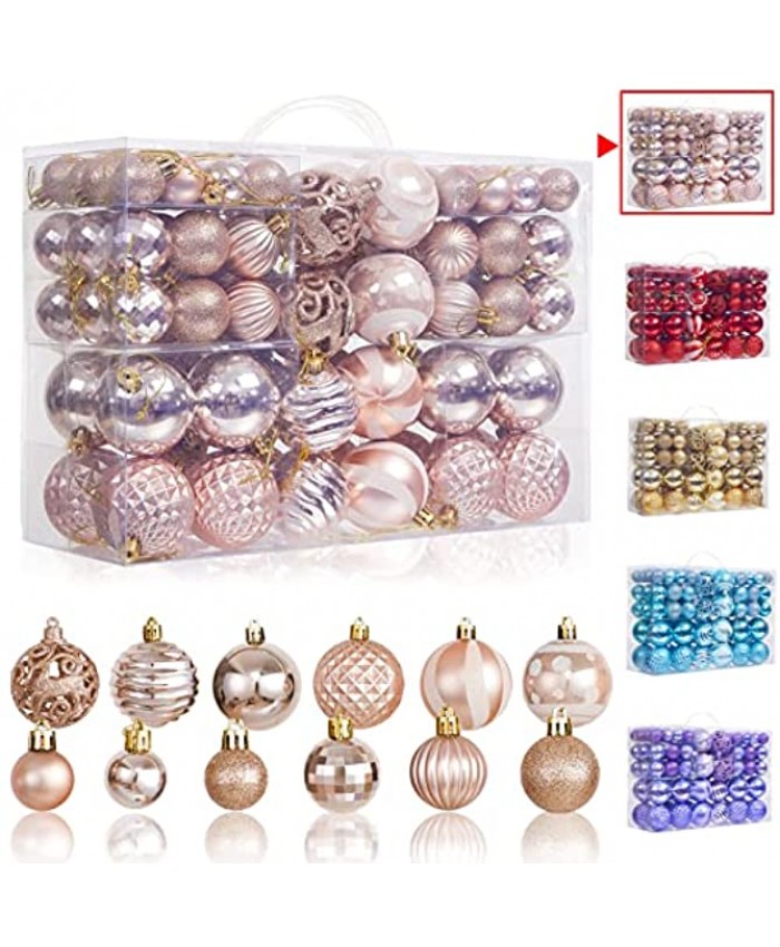 100Pcs Christmas Ball Ornaments Set Assorted Shatterproof Christmas Tree Balls Decorative Hanging Baubles Set for Holiday Weeding Party Home Decorations Rose Gold