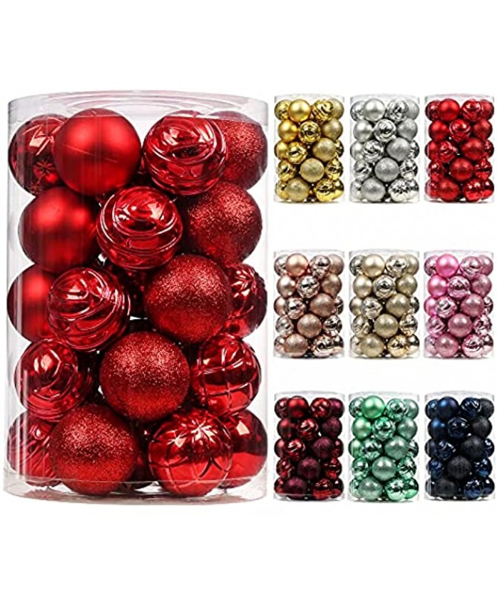 34ct Christmas Ball Ornaments Shatterproof Plastic Christmas Ornaments Hanging Ball Baubles Christmas Tree Set Ornaments for Xmas Holiday Wedding Party Home DecorationRed,2.36" 60mm