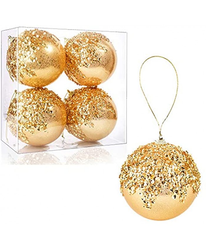 4" Christmas Ball Ornaments 4pc Set Gold Shatterproof Christmas Decorations Tree Balls for Xmas Trees Wedding Party Holiday Decorations