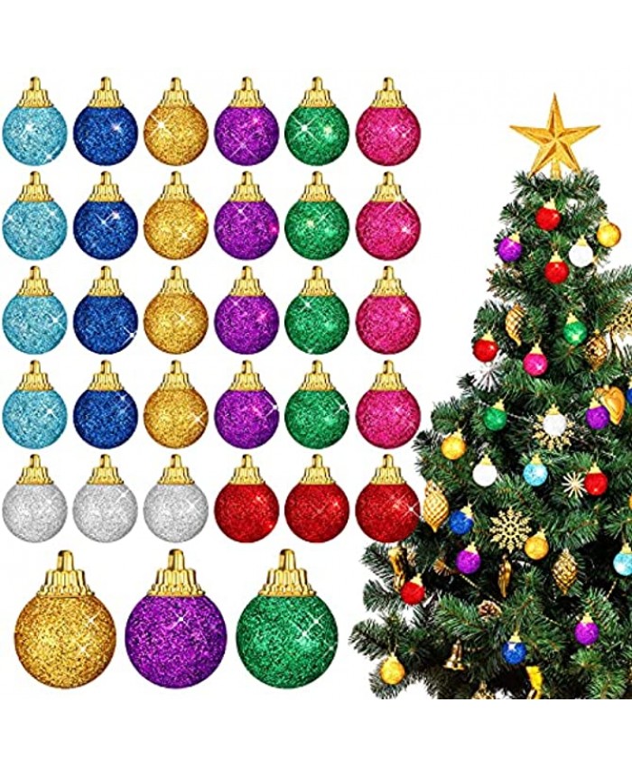64 Pieces 1 Inch Multicolor Mini Glitter Christmas Ball Christmas Ornaments Miniature Christmas Tree Ball Ornaments Round Christmas Ornaments Colorful Christmas Ball for Christmas Tree Decorations