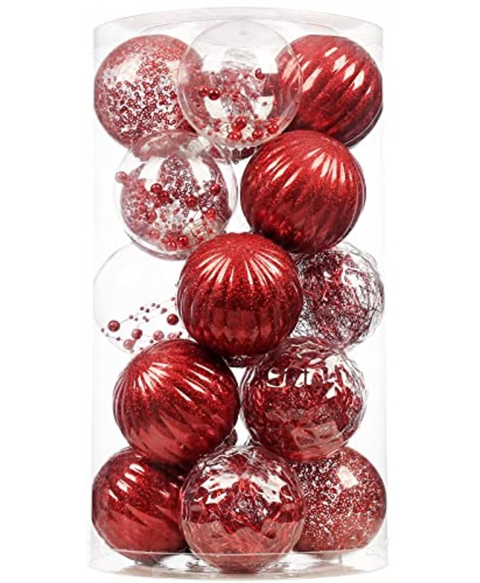80mm 3.15" Shatterproof Christmas Ball Ornaments,Clear Plastic Decorative Christmas Balls Hanging Xmas Tree Baubles Set with Stuffed Delicate Glittering DecorationsRed