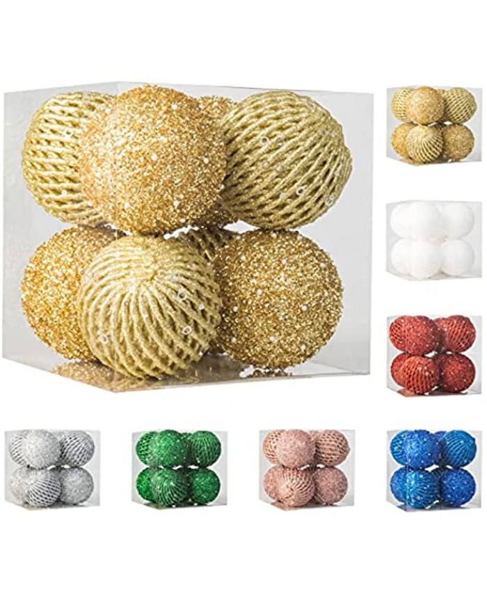8pcs 3.94" Christmas Ball Ornaments Glitter Sequin Foam Ball Shatterproof Christmas Tree Decorations Xmas Hanging Balls Set for Wedding Party Holiday DecorationsGold