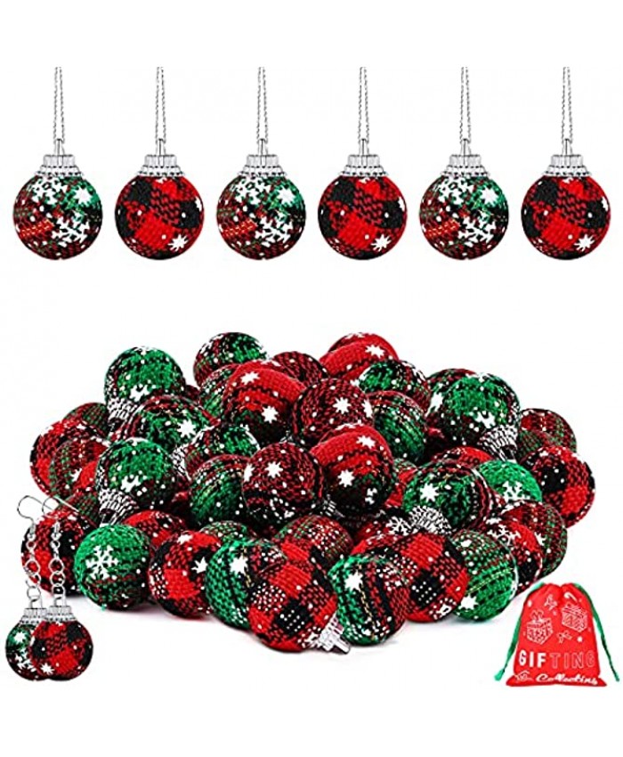 ADXCO 36 Pieces Christmas Mini Plaid Balls Christmas Tree Ornaments Xmas Decorative Plaid Balls Fabric Tree Hanging Balls for Christmas Party Decor Red & Black Red & Green 1 inch