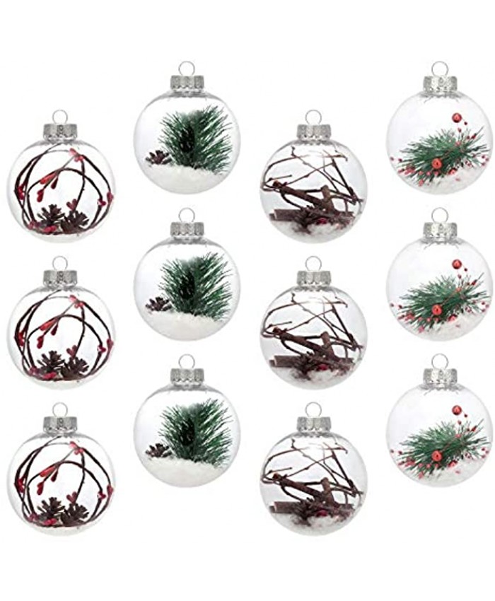 AMS 3.14'' 12ct Christmas Ball Ornaments Shatterproof Clear Plastic Decorative Xmas Balls Baubles Set with Stuffed Delicate Decoration for Wedding,Thanksgiving,Party80mm