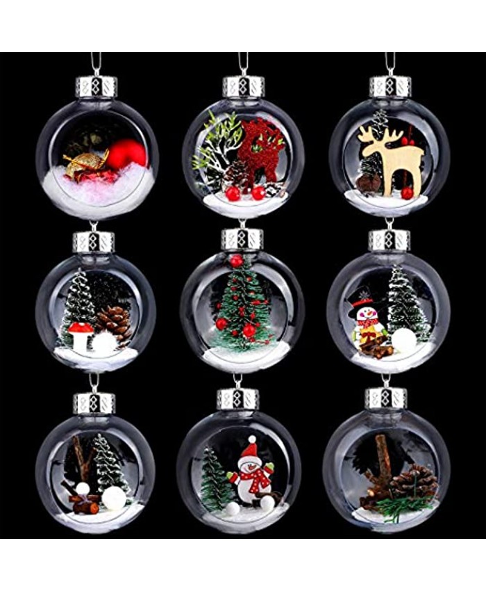 Aneco 9 Pieces Christmas Ball Ornaments Shatterproof Clear Plastic Christmas Ball Hanging Decorations with Artificial Snowman Berry Rattan for Christmas Decor
