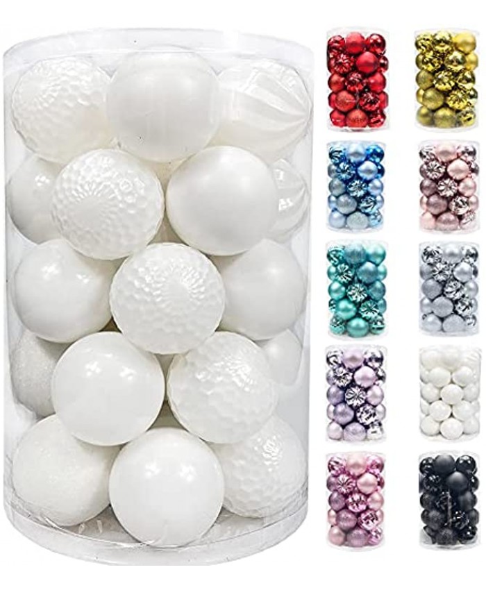 AOGU 34Pcs Christmas Balls Christmas Tree Ball White 2.36" Ornaments Shatterproof Decorations for Trees Home Holiday Party Garlands Wreaths Decor Hanging Ball Ornaments Hooks Included
