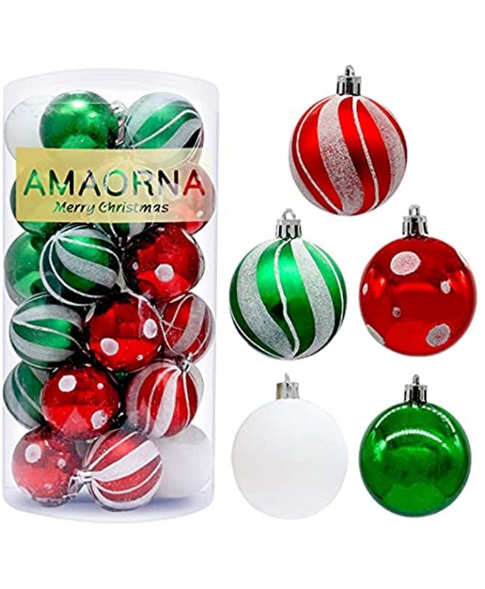 Christmas Ball Ornaments Delightful Elf ,2.36inch Traditional Shatterproof Ornaments for Xmas Tree  30Pcs Red Green & White Christmas Tree Decorations Hanging Ball for Holiday & Wedding & Party .
