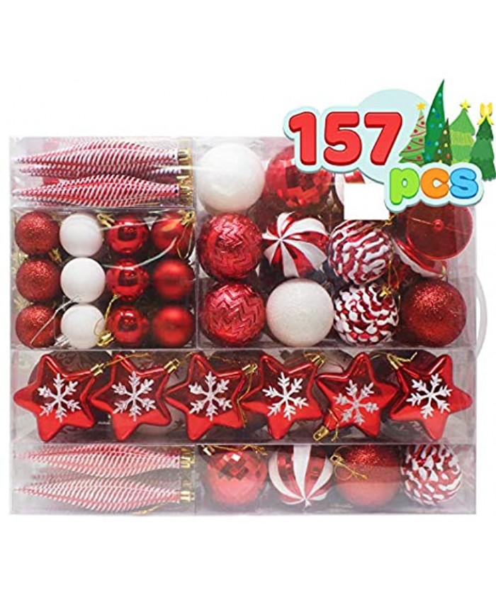 Joiedomi 157 Pcs Christmas Ornaments with a Star Tree Topper Shatterproof Christmas Ornaments for Holidays Party Decoration Tree Ornaments Events and Christmas