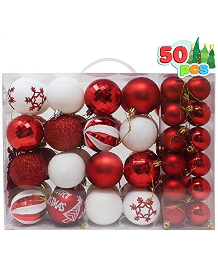 Joiedomi 50 Pcs Christmas Ornaments Assorted Shatterproof Christmas Ornaments for Holidays Indoor Outdoor Party Decoration Tree Ornaments and Events Red & White