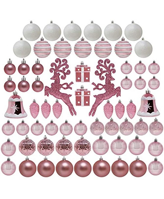 Joiedomi 66 Pcs Christmas Assorted Ornaments Shatterproof Christmas Ornaments for Holidays Party Decoration Tree Ornaments Events and Christmas Pink&White