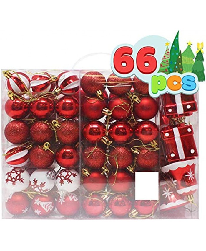 Joiedomi 66 Pcs Christmas Assorted Ornaments with a Star Tree Topper Shatterproof Christmas Ornaments for Holidays Party Decoration Tree Ornaments and Events Red&White