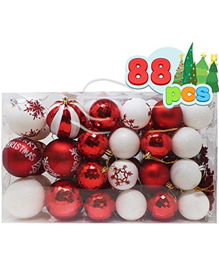 Joiedomi 88 Pcs Christmas Ornaments Assorted Shatterproof Christmas Ornaments for Holidays Indoor Outdoor Party Decoration Tree Ornaments and Events Red&White