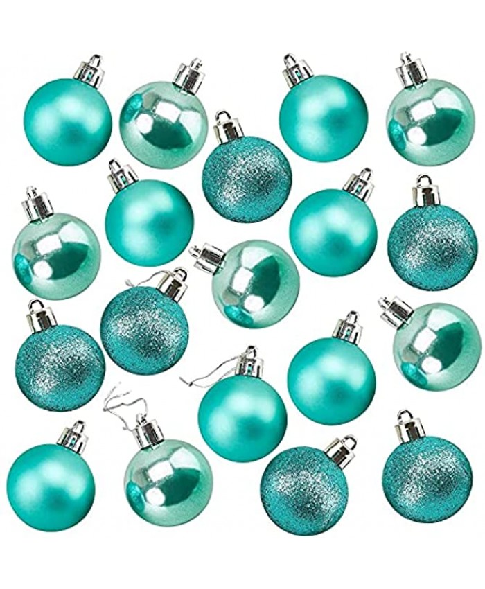 Mini Shatterproof Glitter Christmas Tree Ball Ornaments Turquoise 1.5 in 48 Pack