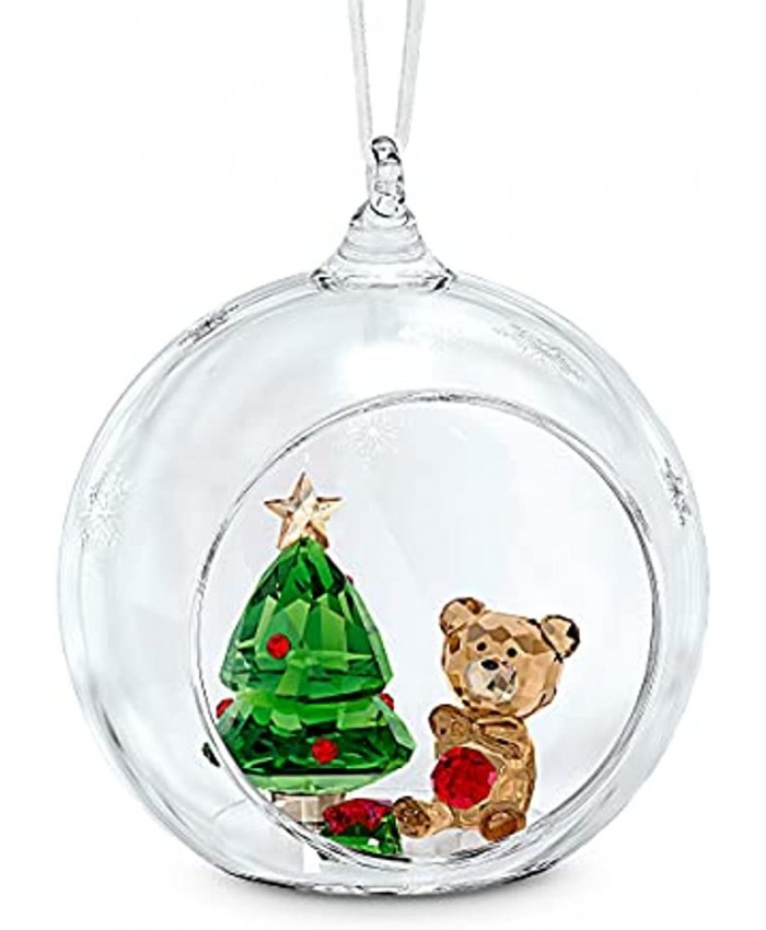SWAROVSKI Christmas Scene Ornament for Hanging on a Tree or for Display Clear Crystal with Teddy Bear and Tree Part of The Swarovski Joyful Ornaments Collection