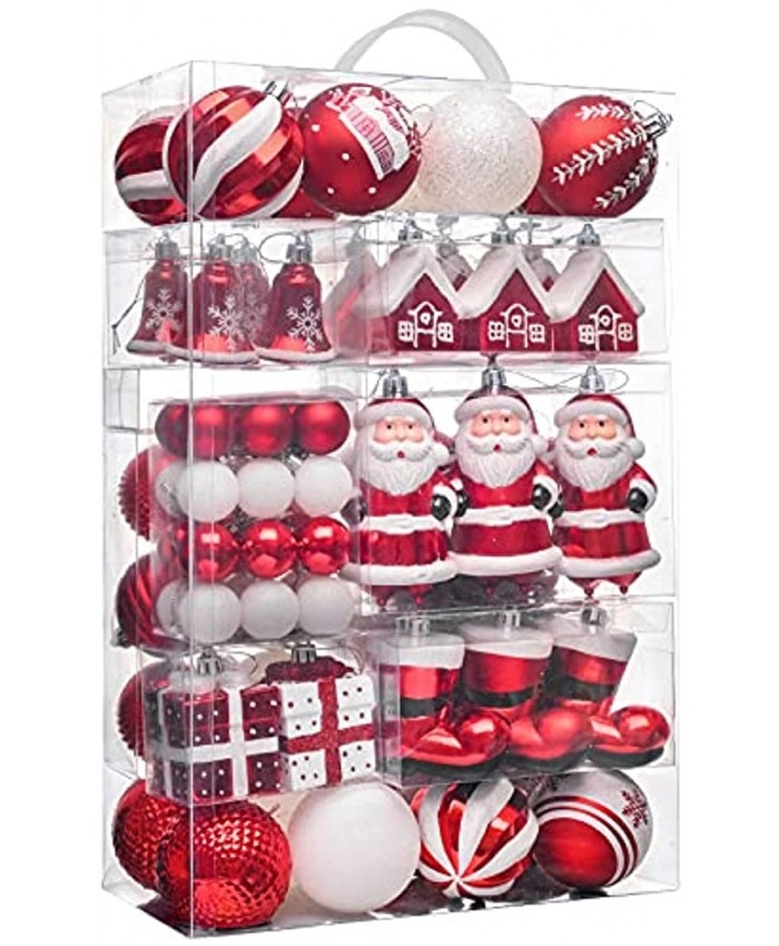 Valery Madelyn 100ct Traditional Red and White Christmas Ball Ornaments Decor Shatterproof Assorted Christmas Tree Ornaments for Xmas Decoration