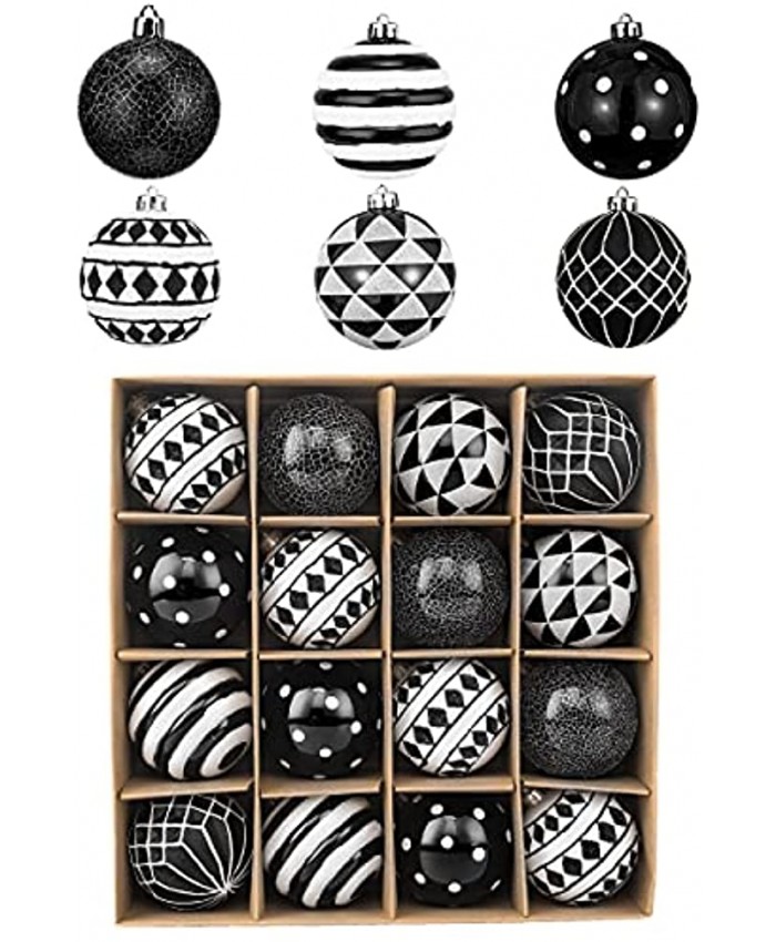 Valery Madelyn 16ct 80mm Monochrome Winter Black and White Christmas Ball Ornaments Decor Shatterproof Christmas Tree Ornaments for Halloween Xmas Decoration
