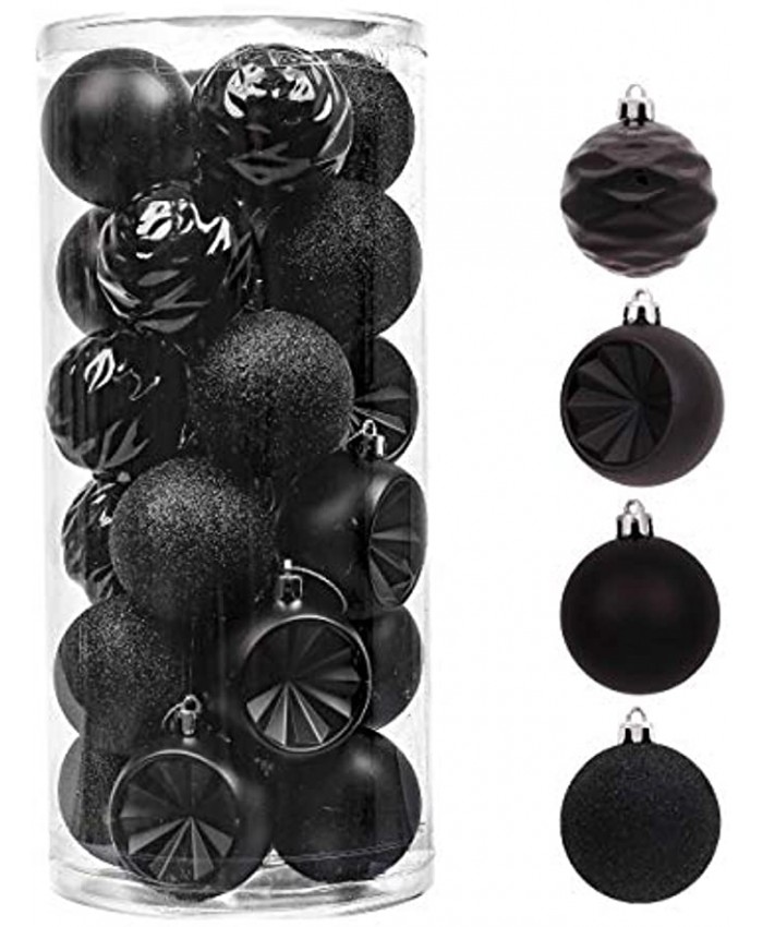 Valery Madelyn 24ct 60mm Monochrome Black Christmas Ball Ornaments Decor Shatterproof Christmas Tree Ornaments for Xmas Decoration