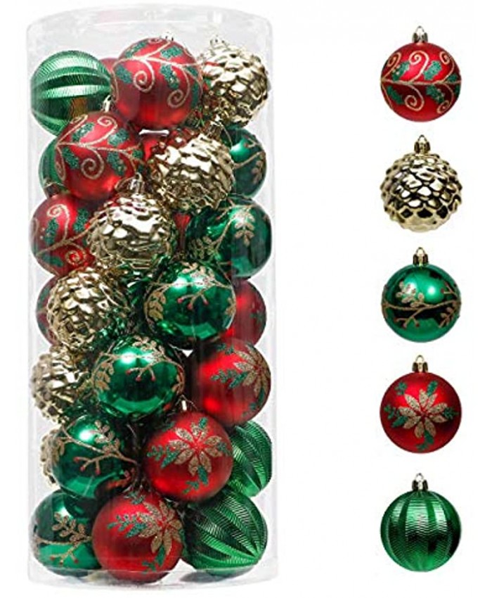 Valery Madelyn 35ct 70mm Traditional Red Green Gold Christmas Ball Ornaments Decor Shatterproof Christmas Tree Ornaments for Xmas Decoration