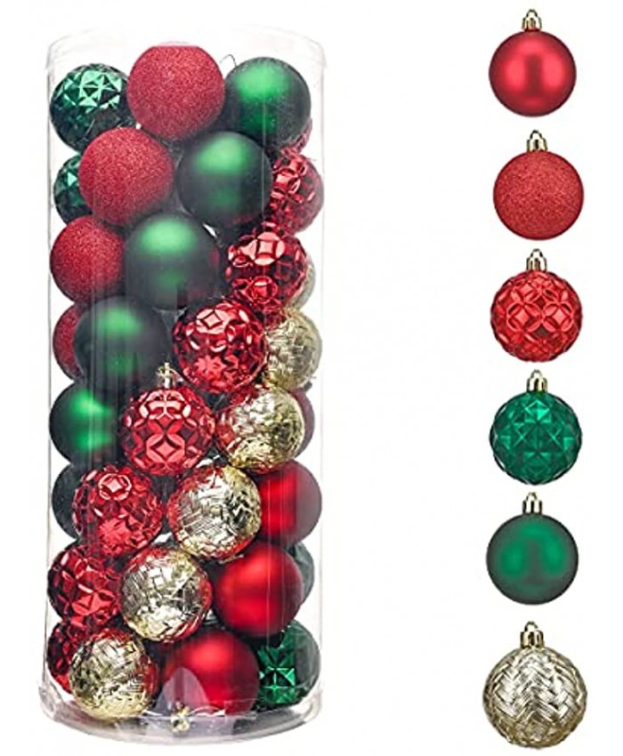 Valery Madelyn 50ct 60mm Traditional Red Green and Gold Christmas Ball Ornaments Shatterproof Christmas Tree Ornaments for Xmas Decoration