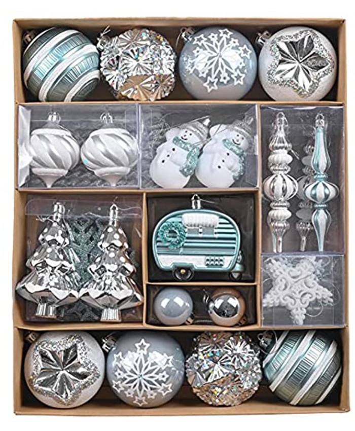 Valery Madelyn 60ct Frozen Winter Silver and White Christmas Ball Ornaments Decor Shatterproof Christmas Tree Ornaments for Xmas Decoration