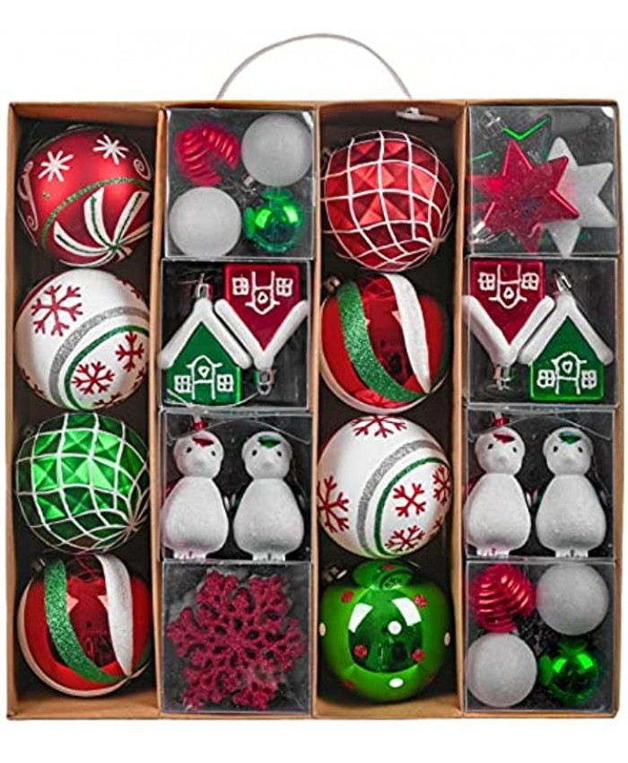 Valery Madelyn 60ct Traditional Red Green White Christmas Ball Ornaments Decor Shatterproof Christmas Tree Ornaments for Xmas Decoration