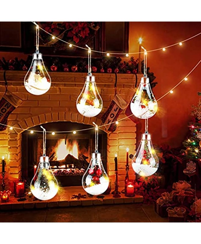 Vapesoon Christmas Balls LED Lights Bulbs Transparent Hanging Ornaments Shatterproof Balls Fillable Decorations for Xmas Tree Party Outdoor Indoor 6 pcs