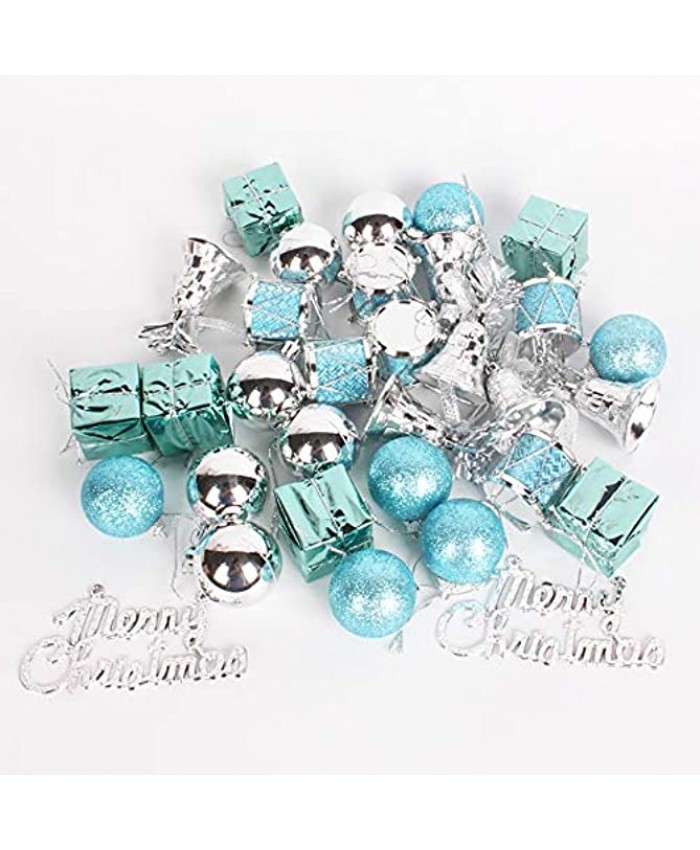 WildWave Christmas Ball Assorted Pendant Small Shatterproof Ball Ornament Set Seasonal Decorations with Gift Boxes Ideal for Xmas Holiday and Party32pcs,Turquoise