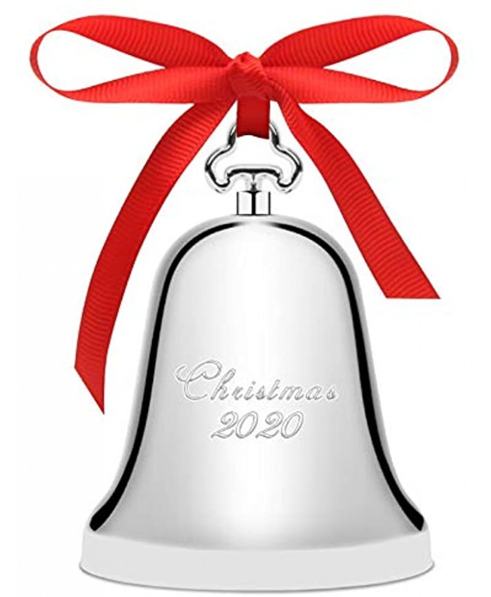 2020 Christmas Bell Silver Luxiv Silver Christmas Bell for 2020 Bell Ornament with Gift Box and Red Ribbon Silver