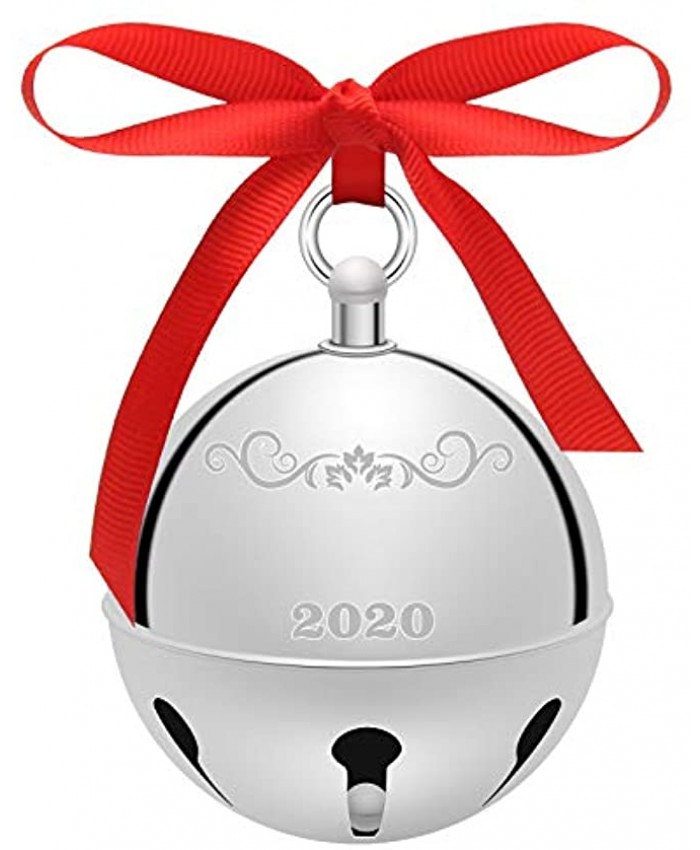 2020 Christmas Sleigh Bell Decoration Luxiv Silve Christmas Holly Bell Ornament 2020 Souvenir Christmas Bell with Red Ribbon and Gift Box