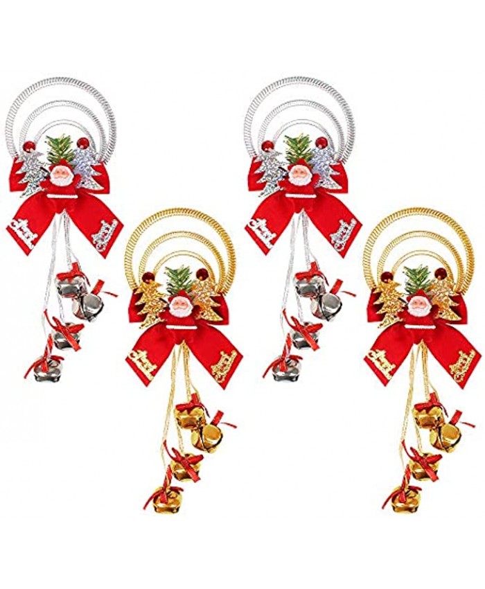 4 PCS Christmas Bell Hanging Decoration Christmas Bell Pendant with Bow-Knot Santa Claus Christmas Tree Elements for Christmas Tree Door Windows Fireplace Decorations