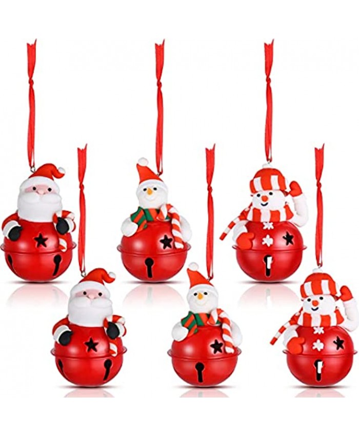 6 Pieces Christmas Bell Ornaments Hanging Santa Snowman Xmas Bells Cute Jingle Bell Ornaments for Christmas Tree Christmas Bell Hanging Decorations Crafts for Christmas Holiday Party Decors 3 Styles