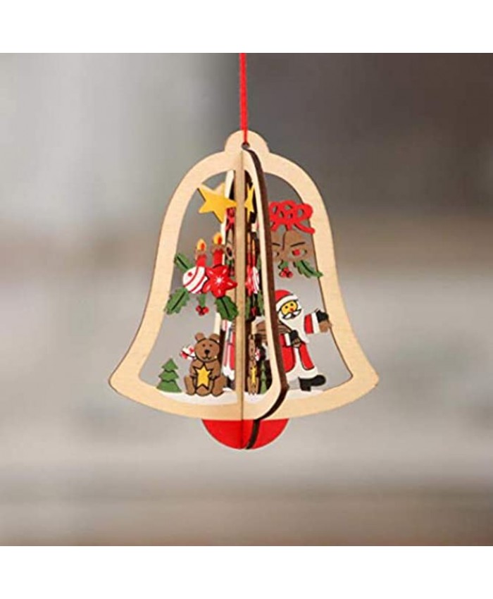 Aularso Christmas Ornaments Christmas Wooden Hanging Ornaments Wooden Pendants Kit with Colorful Bells for Christmas Tree Decorations Bell