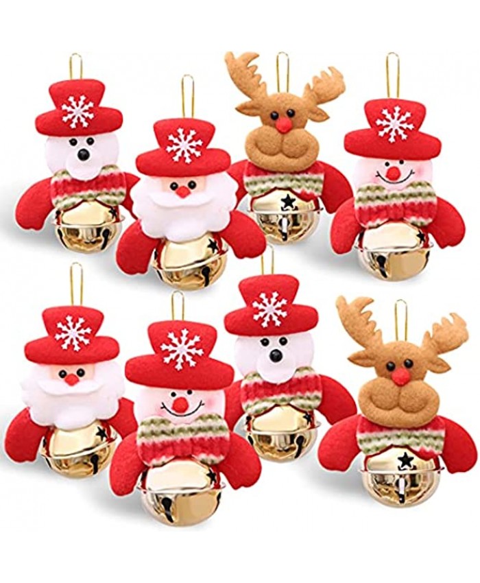 Christmas Tree Jingle Bells Ornaments Set of 8 Red and Gold Christmas Ornaments 2021 Small Plush Snowman  Santa Bear  Reindeer Hanging Home Decorations Holiday Decor