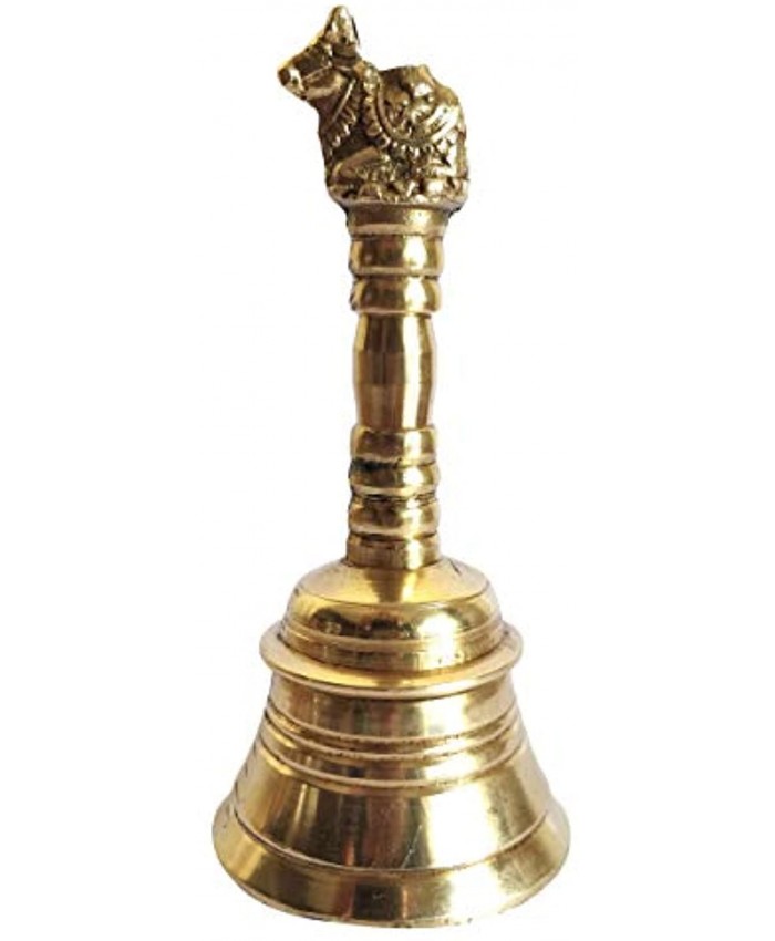 GURU JEE Brass Gannti Nandi Ghanti Small Hand Held Bell Musical Jingle Ganti Bell for Puja Pooja Prayer Temple Mandir Home Gift Showpiece