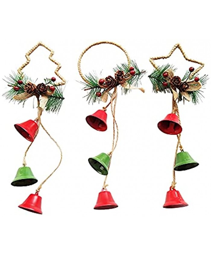 Hallwayee 3 Pack- Christmas Jingle Bell Door Hanger Ornaments Xmas Tree Decoration Bells Hanging Sleigh Bells Decor for Party Supplies Red Green-3 Bells