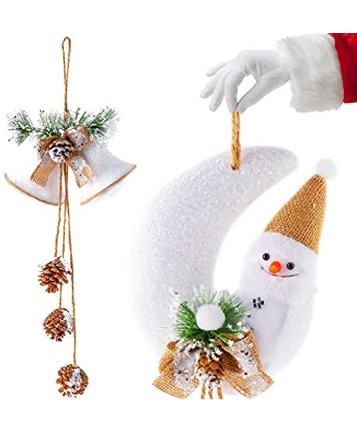 LUKILYZXA 2PCS Christmas Ornaments Pendant Set,Handmade Xmas Decoration Pendants,Hanging Home Decorations Holiday Decor,Xmas GiftsMoon Snowman & White Bell