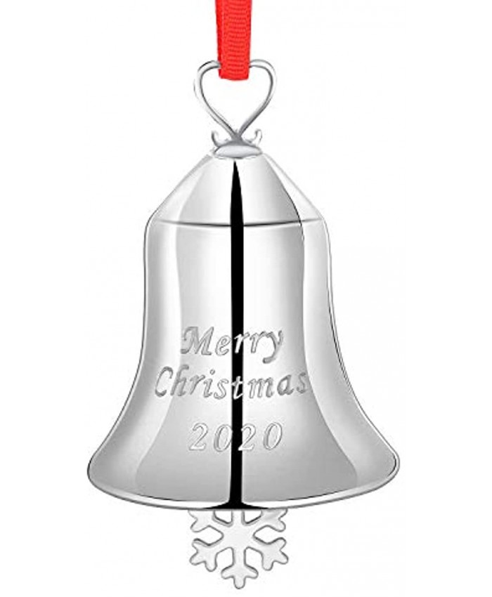 Yuokwer Silver Christmas Bell Ornaments，Keepsake Christmas Ornament,Christmas Jingle Bell for Christmas Tree Decorations and Christmas Party Decoration Supplies Silver 2020 Silver
